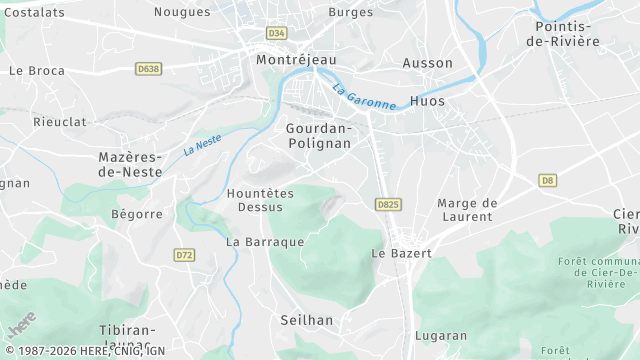 Carte de la zone d'intervention à Gourdan-Polignan