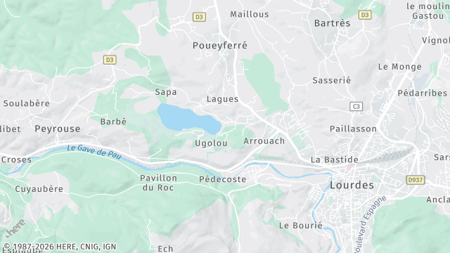 Carte de la zone d'intervention à Lourdes
