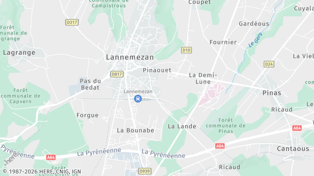 Carte de la zone d'intervention à Lannemezan