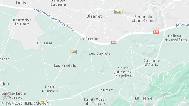 Carte de la zone d'intervention à Bizanet
