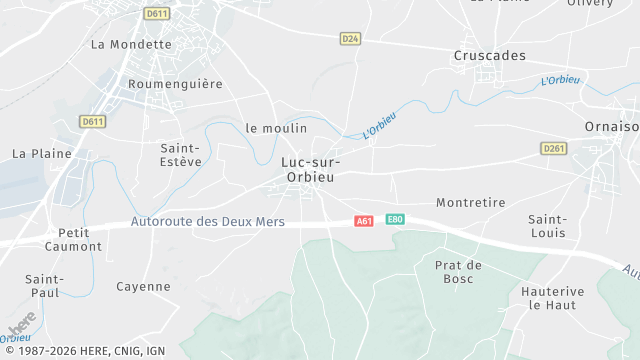 Carte de la zone d'intervention à Luc-sur-Orbieu