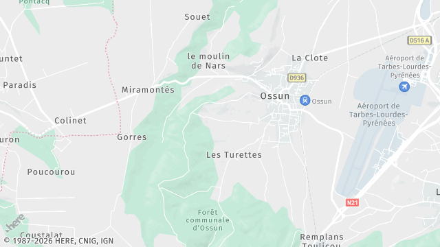 Carte de la zone d'intervention à Ossun