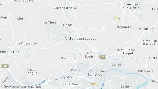 Carte de la zone d'intervention à Villemoustaussou