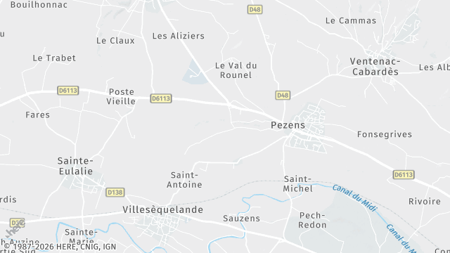Carte de la zone d'intervention à Pezens