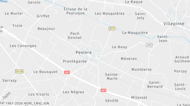 Carte de la zone d'intervention à Pexiora