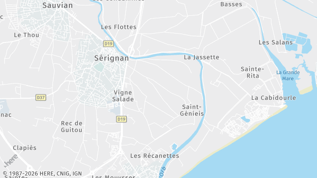 Carte de la zone d'intervention à Sérignan
