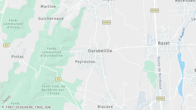 Carte de la zone d'intervention à Oursbelille