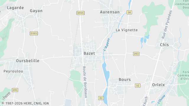 Carte de la zone d'intervention à Bazet