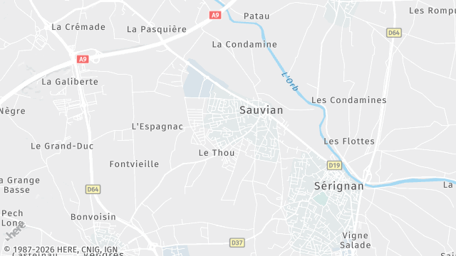 Carte de la zone d'intervention à Sauvian