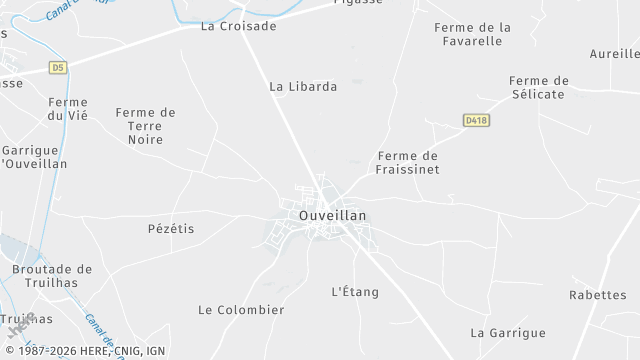 Carte de la zone d'intervention à Ouveillan
