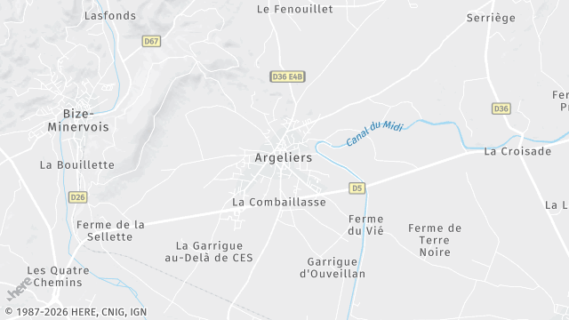 Carte de la zone d'intervention à Argeliers