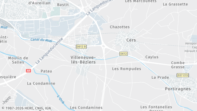 Carte de la zone d'intervention à Villeneuve-lès-Béziers
