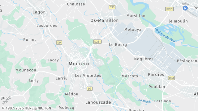 Carte de la zone d'intervention à Mourenx