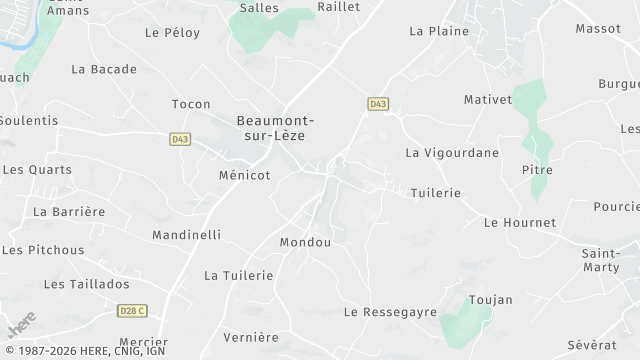 Carte de la zone d'intervention à Beaumont-sur-Lèze