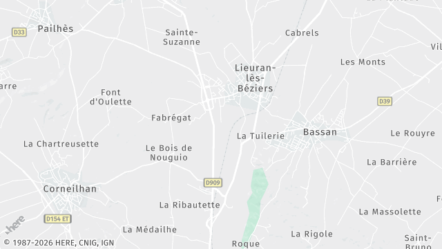 Carte de la zone d'intervention à Lieuran-lès-Béziers