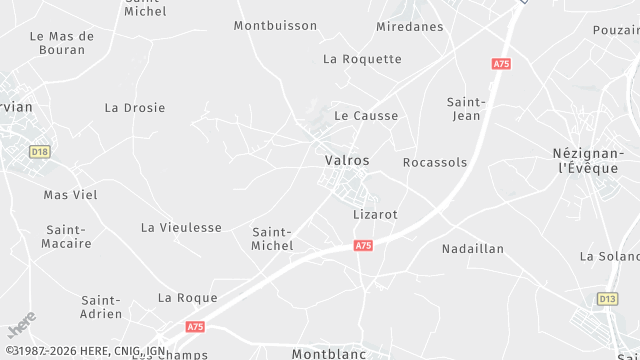 Carte de la zone d'intervention à Valros