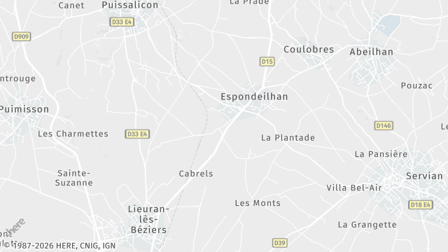 Carte de la zone d'intervention à Espondeilhan