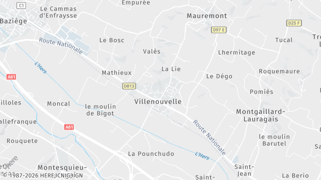 Carte de la zone d'intervention à Villenouvelle