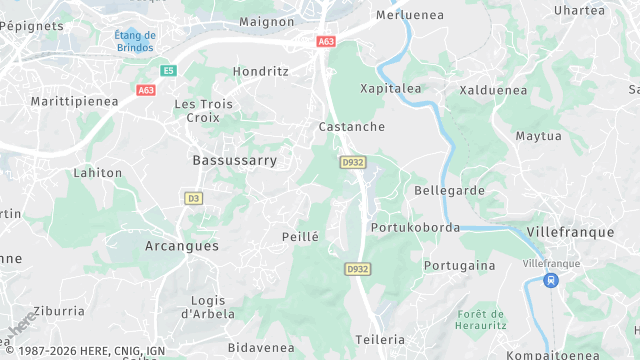 Carte de la zone d'intervention à Bassussarry