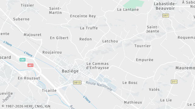 Carte de la zone d'intervention à Baziège