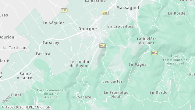 Carte de la zone d'intervention à Dourgne