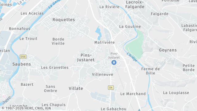 Carte de la zone d'intervention à Pins-Justaret