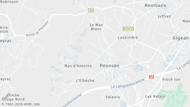 Carte de la zone d'intervention à Poussan