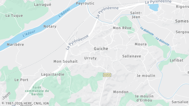 Carte de la zone d'intervention à Guiche
