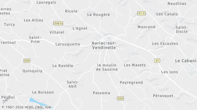 Carte de la zone d'intervention à Auriac-sur-Vendinelle