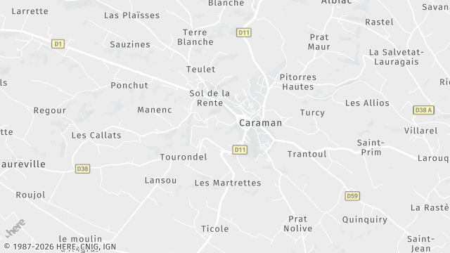 Carte de la zone d'intervention à Caraman