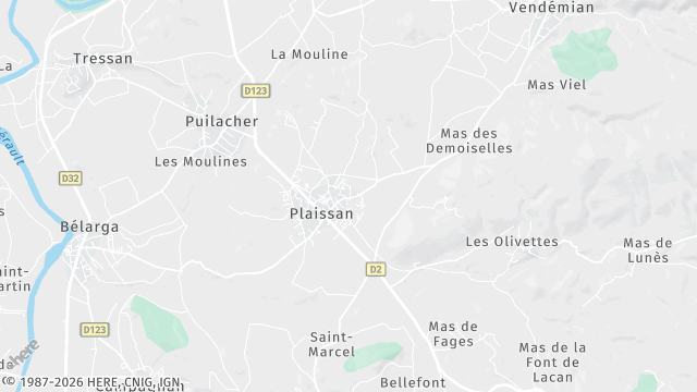 Carte de la zone d'intervention à Plaissan