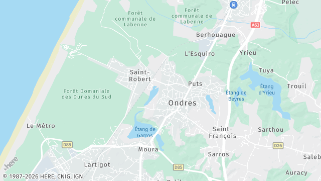 Carte de la zone d'intervention à Ondres