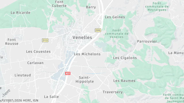 Carte de la zone d'intervention à Venelles