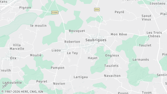 Carte de la zone d'intervention à Saubrigues