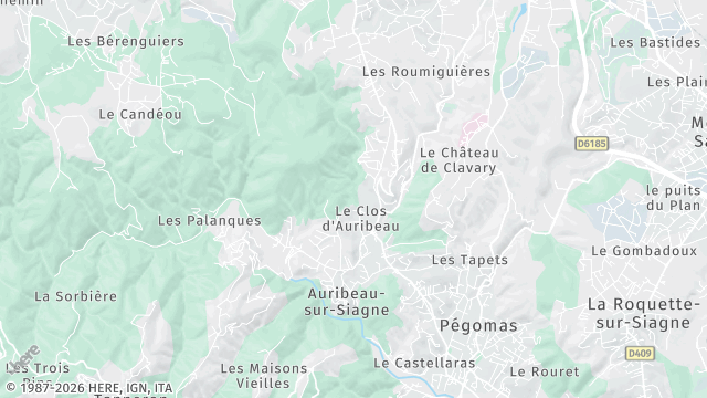 Carte de la zone d'intervention à Auribeau-sur-Siagne