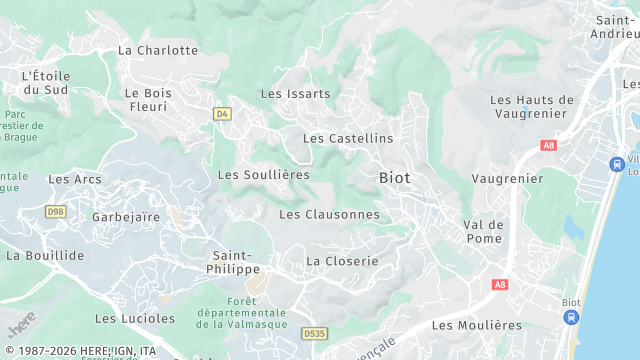 Carte de la zone d'intervention à Biot