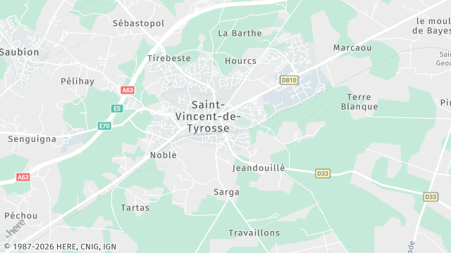 Carte de la zone d'intervention à Saint-Vincent-de-Tyrosse