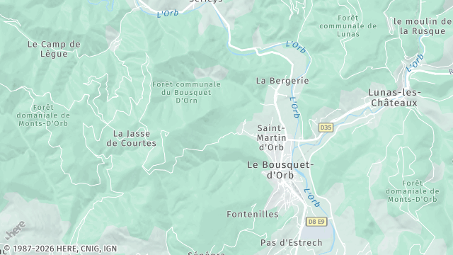 Carte de la zone d'intervention à Le Bousquet-d'Orb