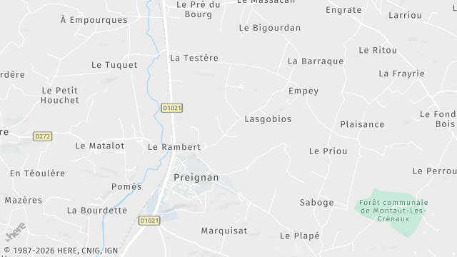 Carte de la zone d'intervention à Preignan