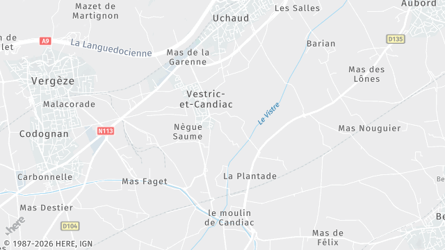 Carte de la zone d'intervention à Vestric-et-Candiac
