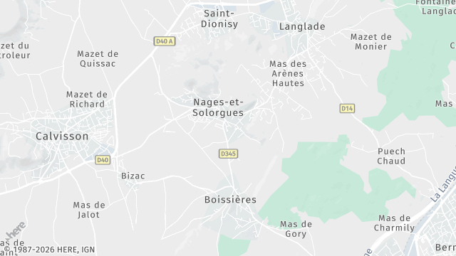 Carte de la zone d'intervention à Nages-et-Solorgues
