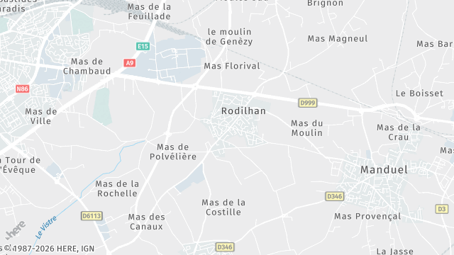 Carte de la zone d'intervention à Rodilhan