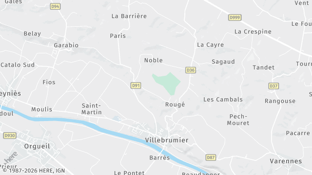 Carte de la zone d'intervention à Villebrumier