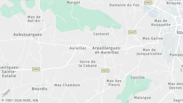 Carte de la zone d'intervention à Arpaillargues-et-Aureillac