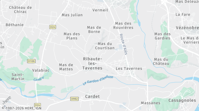 Carte de la zone d'intervention à Ribaute-les-Tavernes