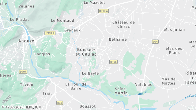 Carte de la zone d'intervention à Boisset-et-Gaujac