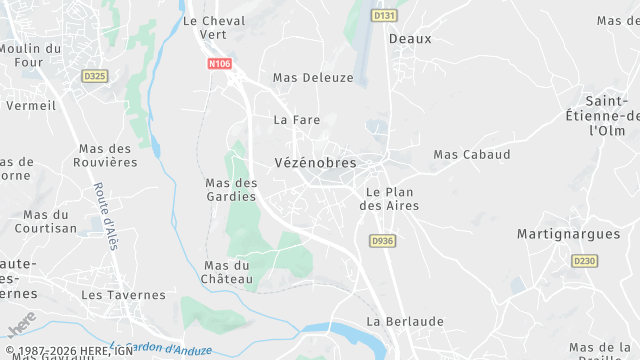 Carte de la zone d'intervention à Vézénobres