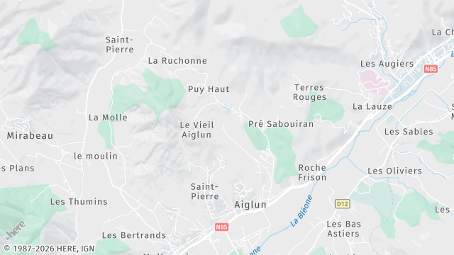 Carte de la zone d'intervention à Aiglun