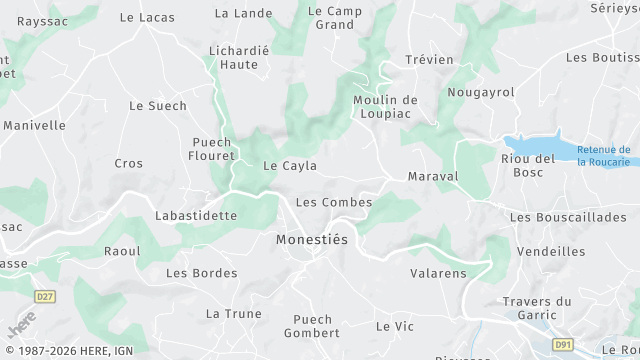 Carte de la zone d'intervention à Monestiés