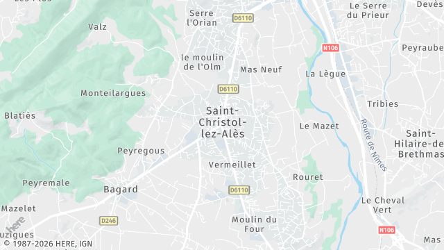Carte de la zone d'intervention à Saint-Christol-lez-Alès